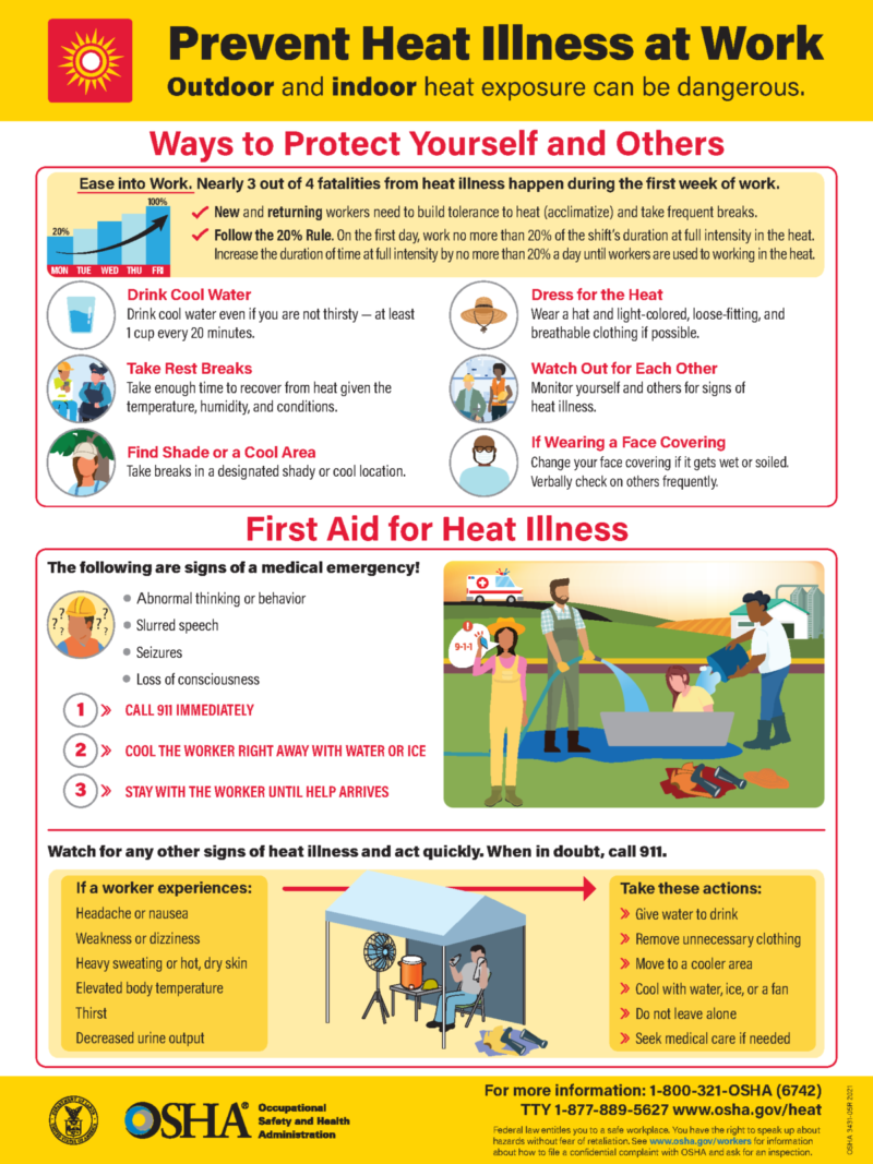 Tips for preventing heat illness when temperatures are hot. Click on image to open the flyer.