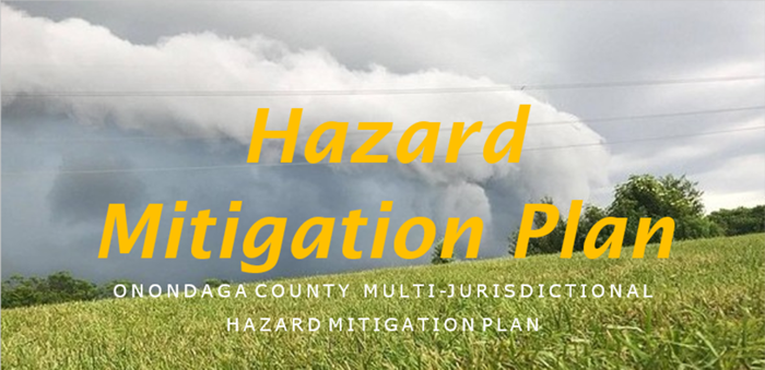 Hazard Mitigation Title card, with a storm rolling in over a hillside farm.